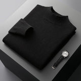 Mock Neck Sweater Men's Knitted Shirt Pure Wool - WOMONA.COM