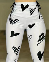 Drawstring Heart Print Yoga Sports Hip-hop Fitness Leggings