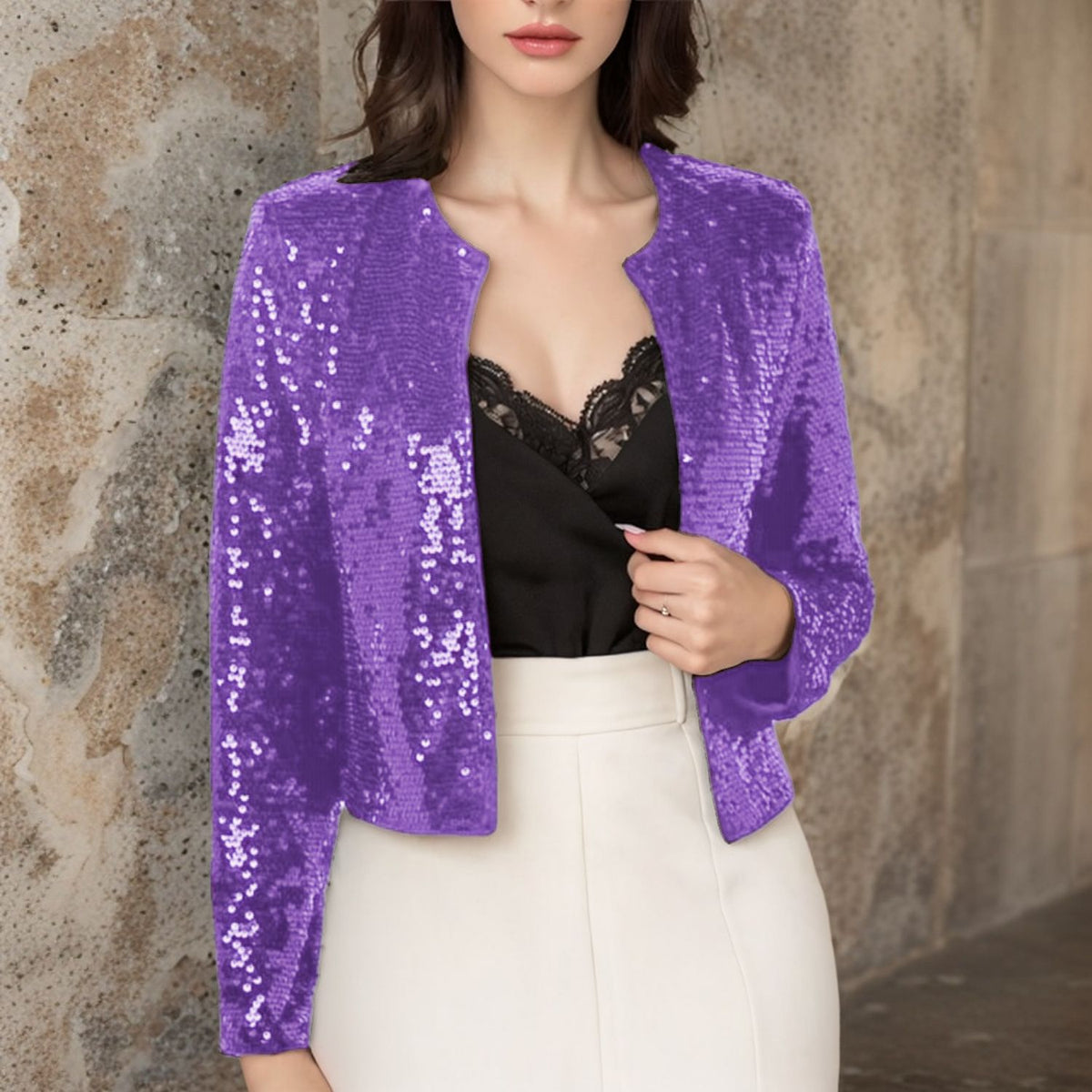 Women's crew-neck sequin jacket