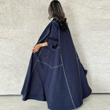 Contrast Color Open Line Denim Long Trench Coat - WOMONA.COM