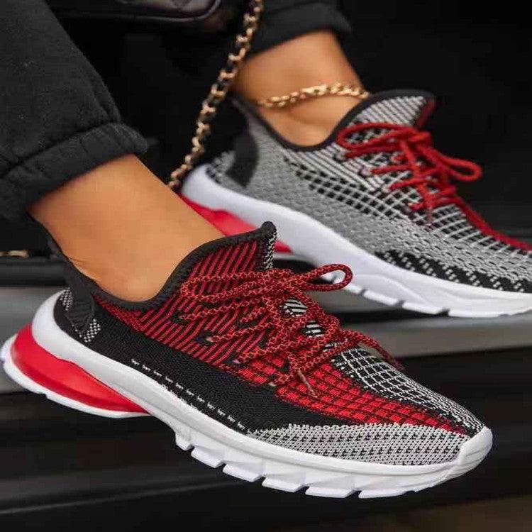 Toe Flat-bottom Flying Knit Sneakers Women - WOMONA.COM
