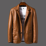 Leather Men's Autumn And Winter Jacket Thin Lapel - WOMONA.COM