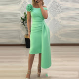 New Mint Green Off-shoulder Three-dimensional Flower Dress - WOMONA.COM