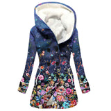 Winter Thickened Imitation Lamb Stitching Floral Hooded