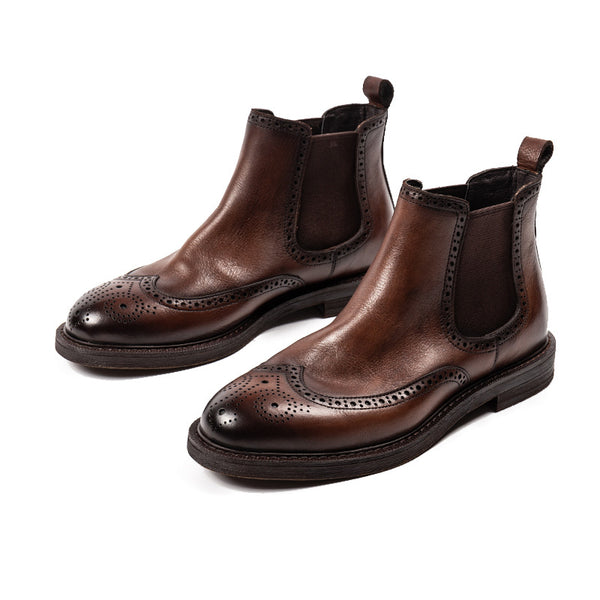 New Chelsea Boots Brogue Carved Leather Shoes For Men - WOMONA.COM