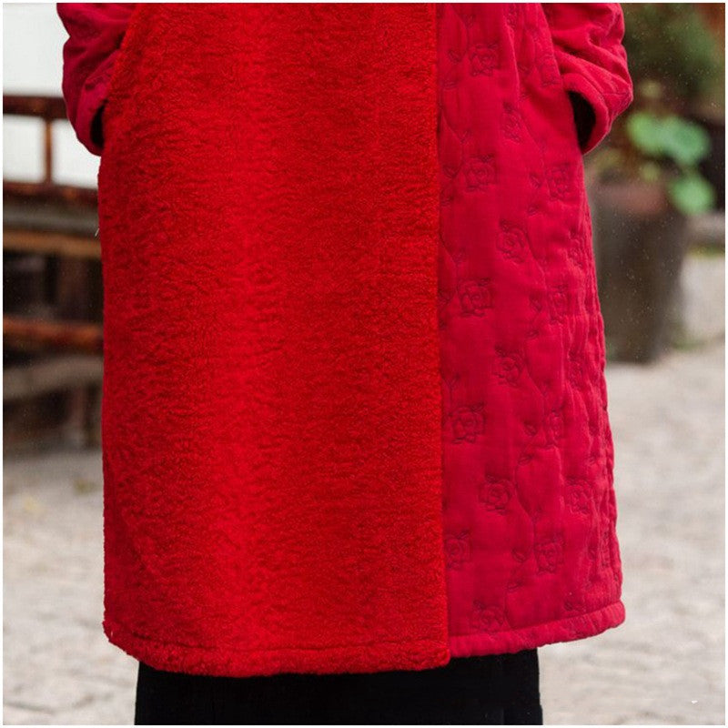 Long Thickened Stitching Woman Cotton Dress Coat