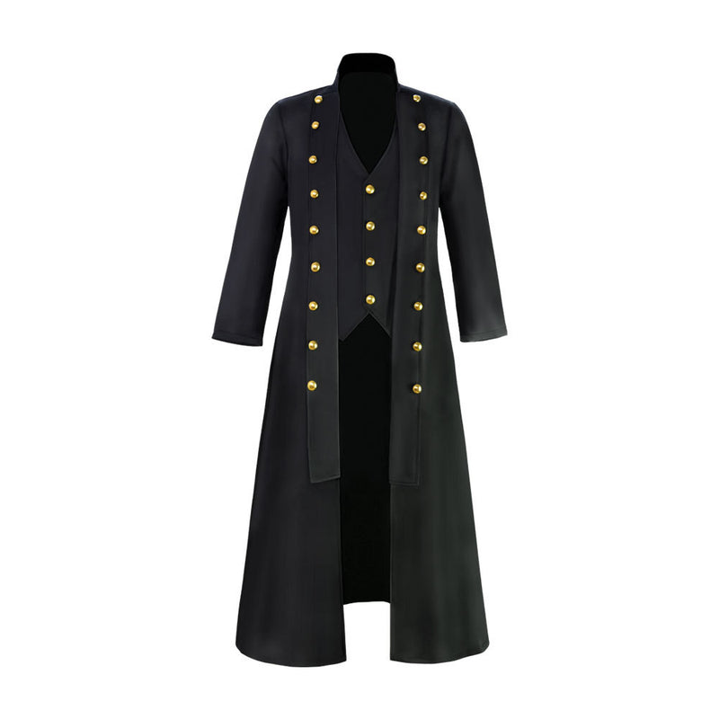 Men's Long Sleeve Stand Collar Three Row Button Coat - WOMONA.COM