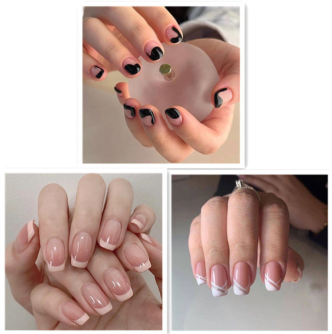 Oblique French Simple Wearing Manicure Finished Fake Nails - WOMONA.COM