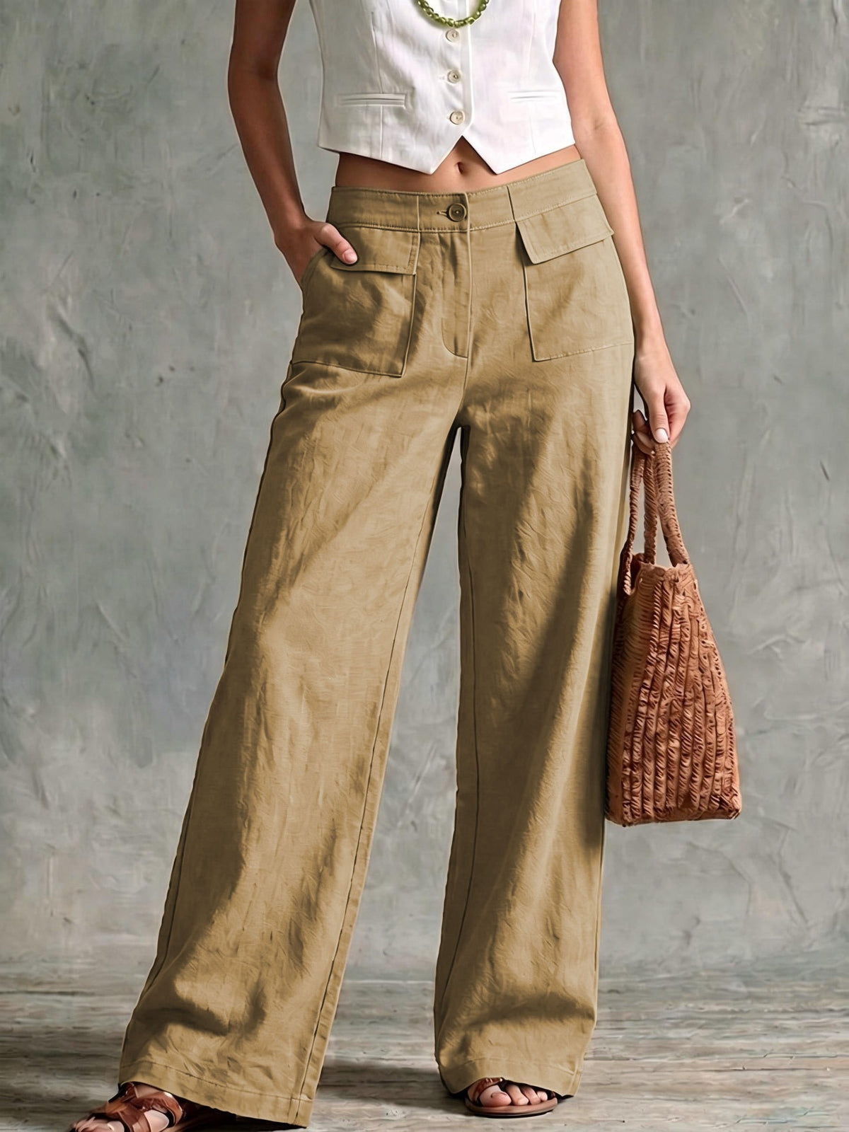 Women's high-waist relaxed wide-leg pants