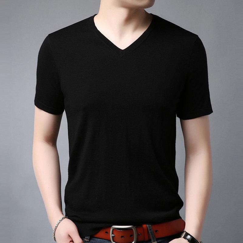 Wool Spring Short-sleeved T-shirt Men - WOMONA.COM