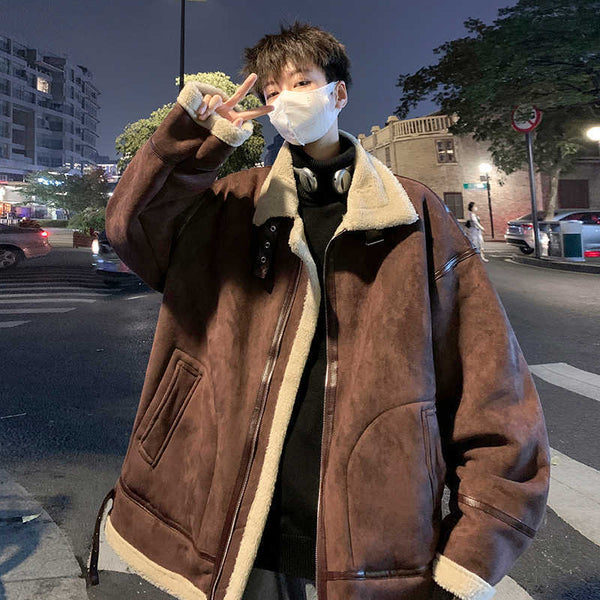 Suede Men's Winter Ins Loose Collar Thick Coat - WOMONA.COM