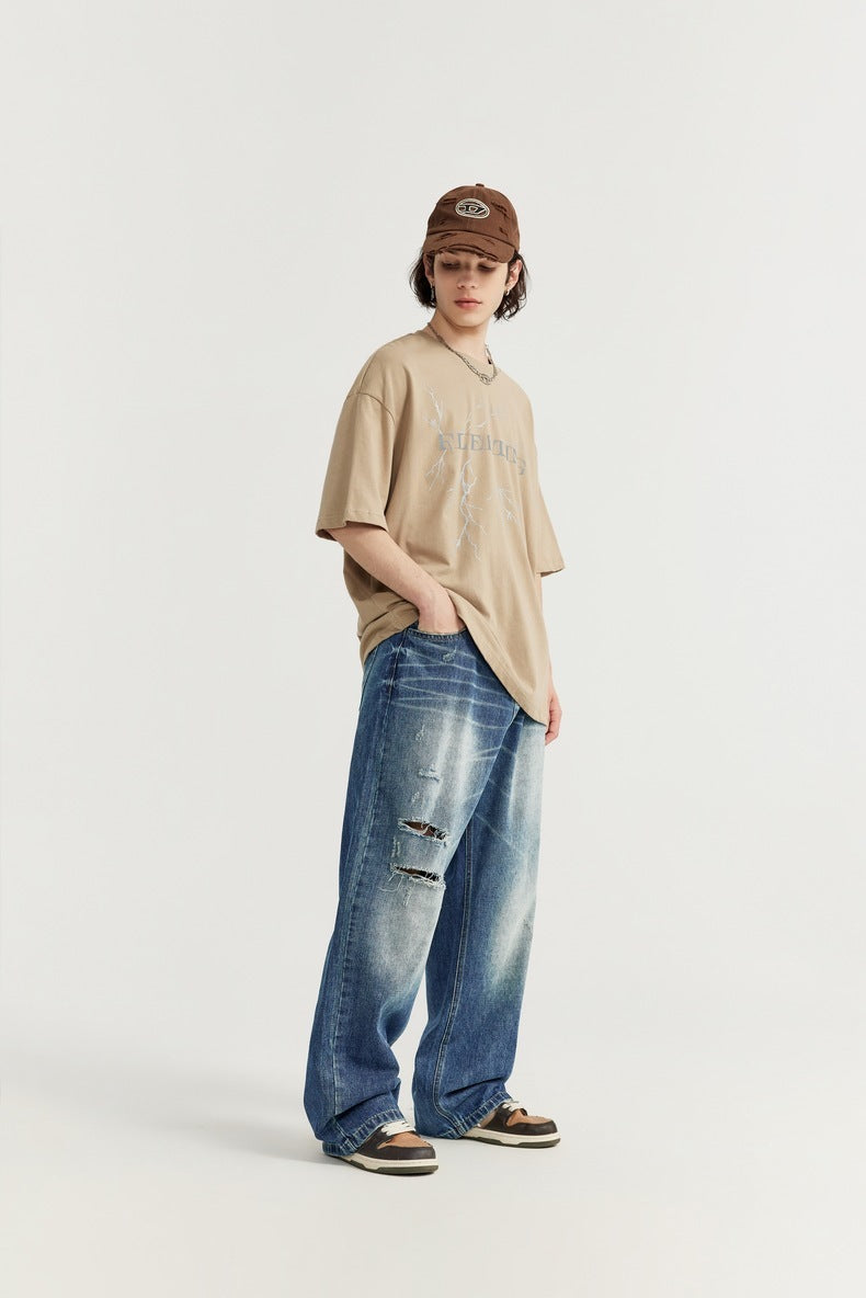 New Washed-out Vintage Straight-leg Denim Trousers - WOMONA.COM