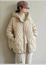 Diamond Lattice Artistic Loose White Duck Down Jacket - WOMONA.COM