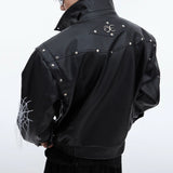 Niche Spider Web Tassel Design Motorcycle Leather Coat