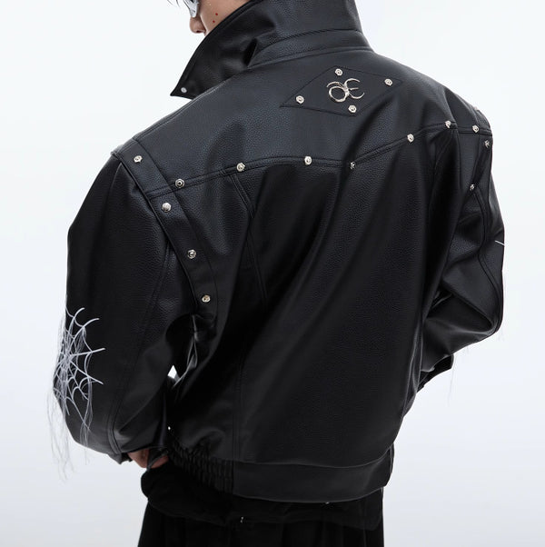 Niche Spider Web Tassel Design Motorcycle Leather Coat - WOMONA.COM