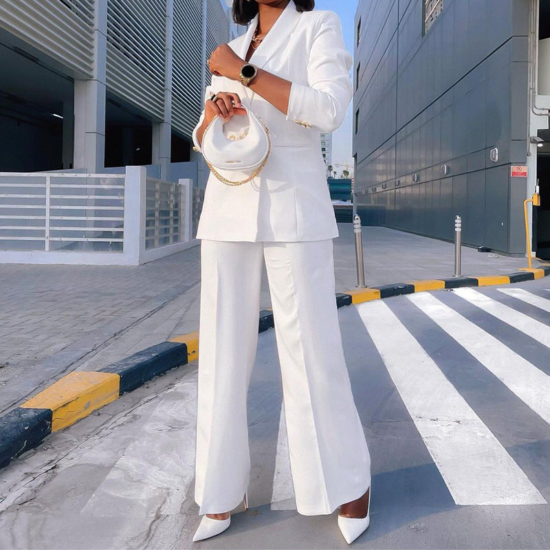 Lady Temperament Casual Suit Wide Leg Pants Two-piece Suit - WOMONA.COM