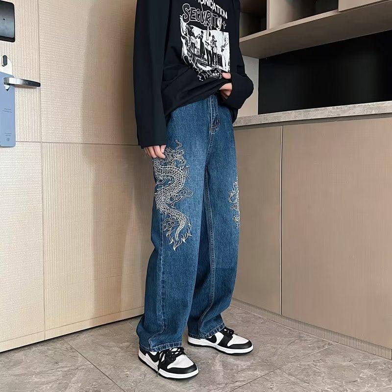 Loose Embroidered Jeans For Men - WOMONA.COM
