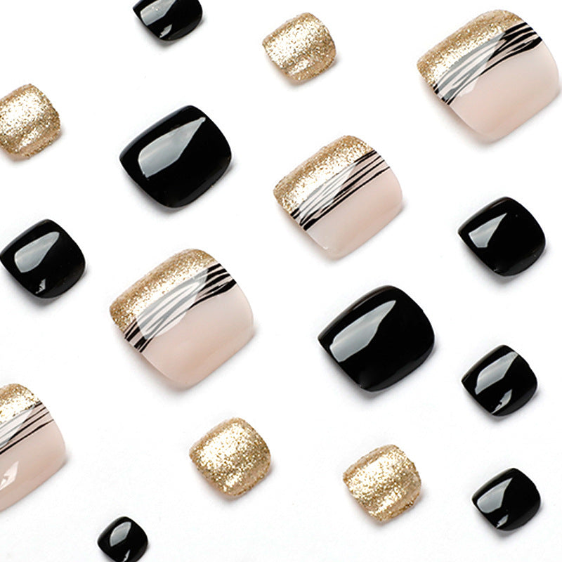 Women's Fashion Black Line Gold Powder Wear Manicure Nails - WOMONA.COM