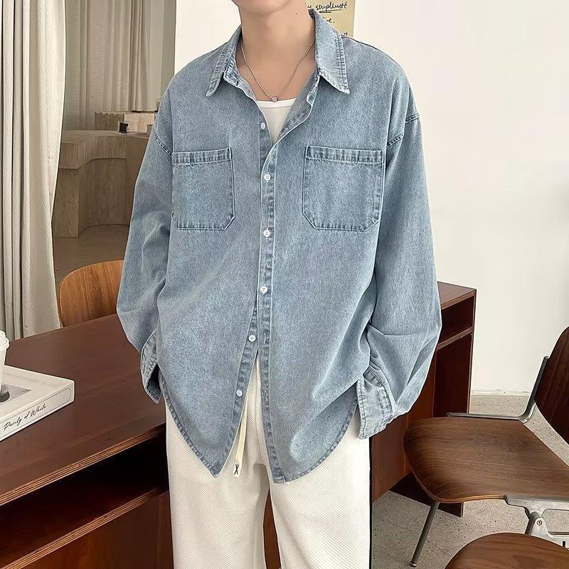 Workwear Light Blue Denim Shirt Jacket Men - WOMONA.COM