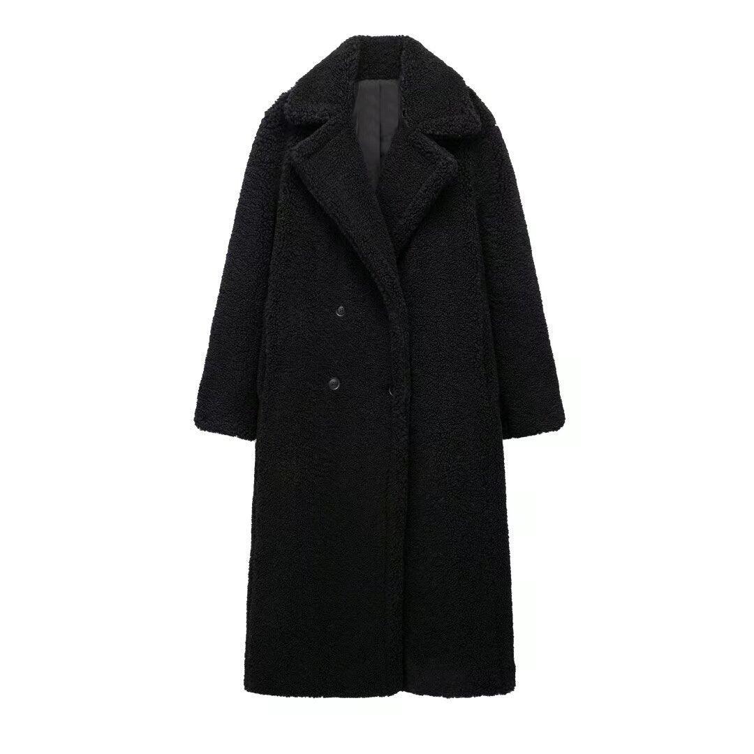 Women's Large Lapel Thickened Lamb Sweater Coat - WOMONA.COM