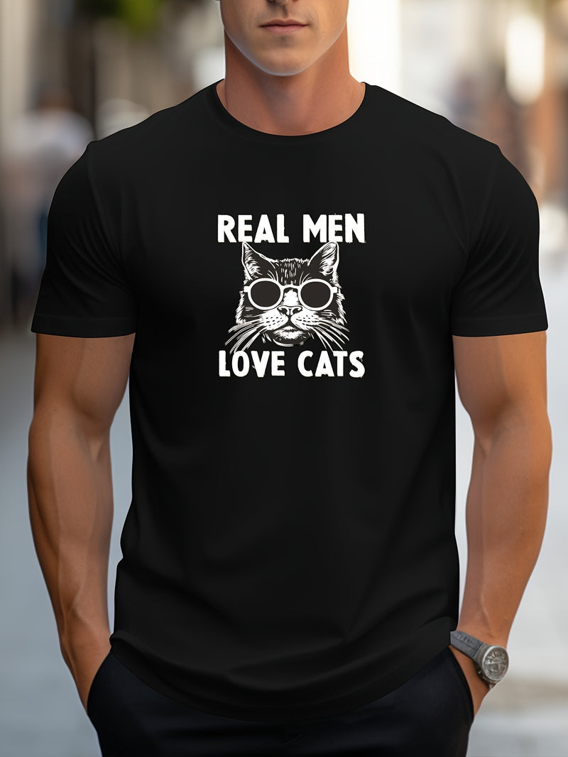 Camiseta creativa con estampado de gatos y mangas cortas para hombre, informal, de verano, para exteriores