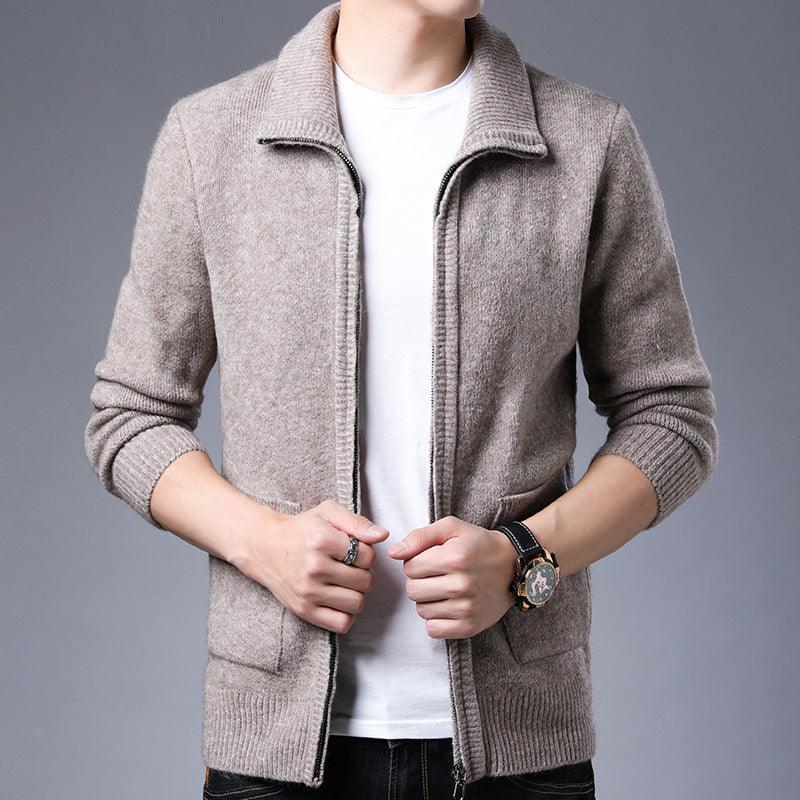 Men's Zipper Knitted Alpaca Fleecefiber Lapel Casual Jacket - WOMONA.COM