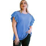 Camisa informal de manga corta con encaje calado para mujer