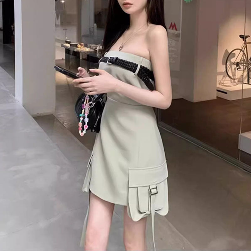 Trendy Ladies Braided Belt Slim Suit Dress - WOMONA.COM