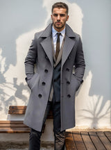 Mid-length Double-breasted Men's Slim-fit Woolen Coat