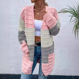 Long Striped Color Matching Cardigan - WOMONA.COM