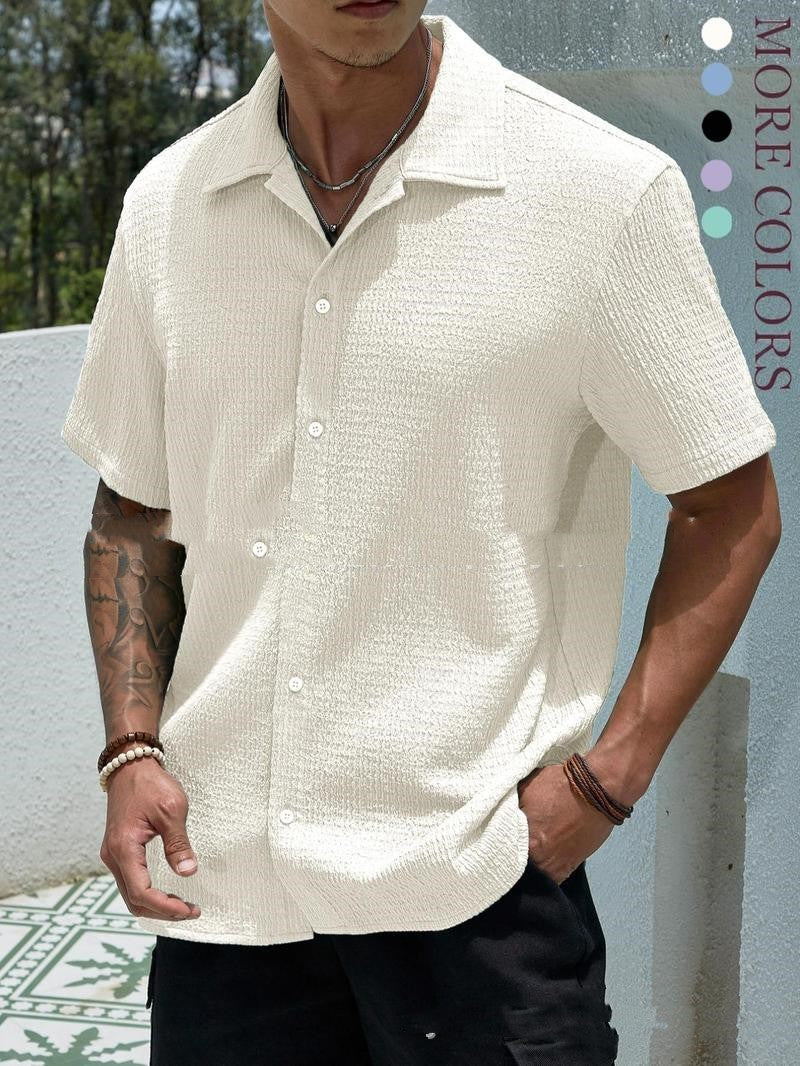 Camisa casual de manga corta de color sólido para hombre