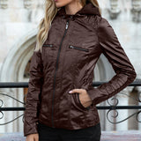 Detachable Two-piece Hooded Leather Jacket - WOMONA.COM