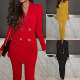 Women's Long Sleeve Suit Straight-leg Pants Two-piece Suit - WOMONA.COM