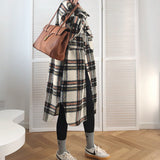 Women's Mid-length Thickened Woolen Check Coat