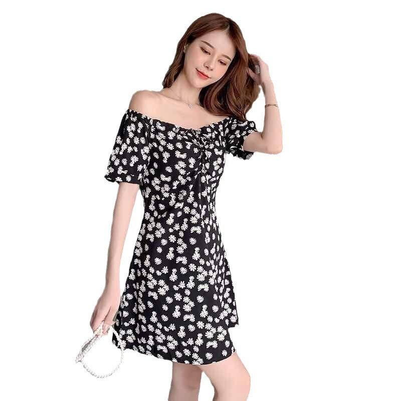 Slim-fit Off-shoulder Floral Dress - WOMONA.COM