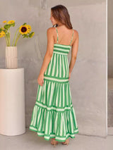 Summer Striped Printed Suspender Long Dress - WOMONA.COM