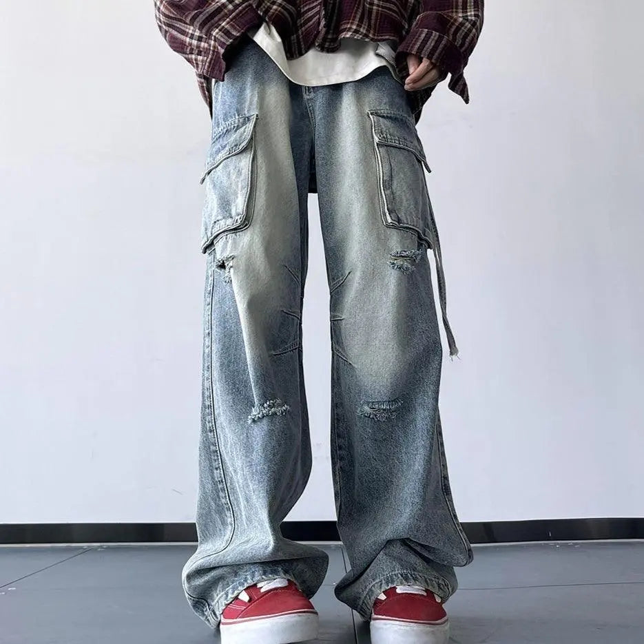 Tooling Straight-leg Trousers Loose Trendy All-match - WOMONA.COM