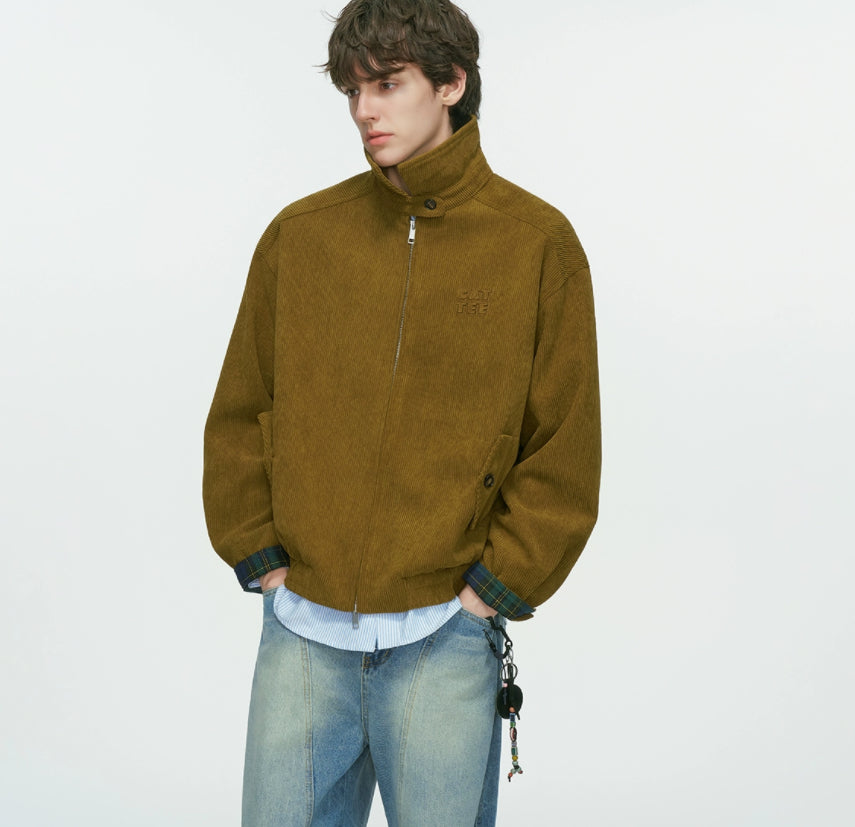 Unisex Corduroy Stand-Collar Barn Jacket, Coffee - product view 5