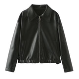 Solid Color Square Collar Leather Jacket Coat - WOMONA.COM