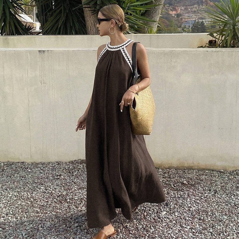 Women's Flared Halter-Neck Resort Maxi Dress
