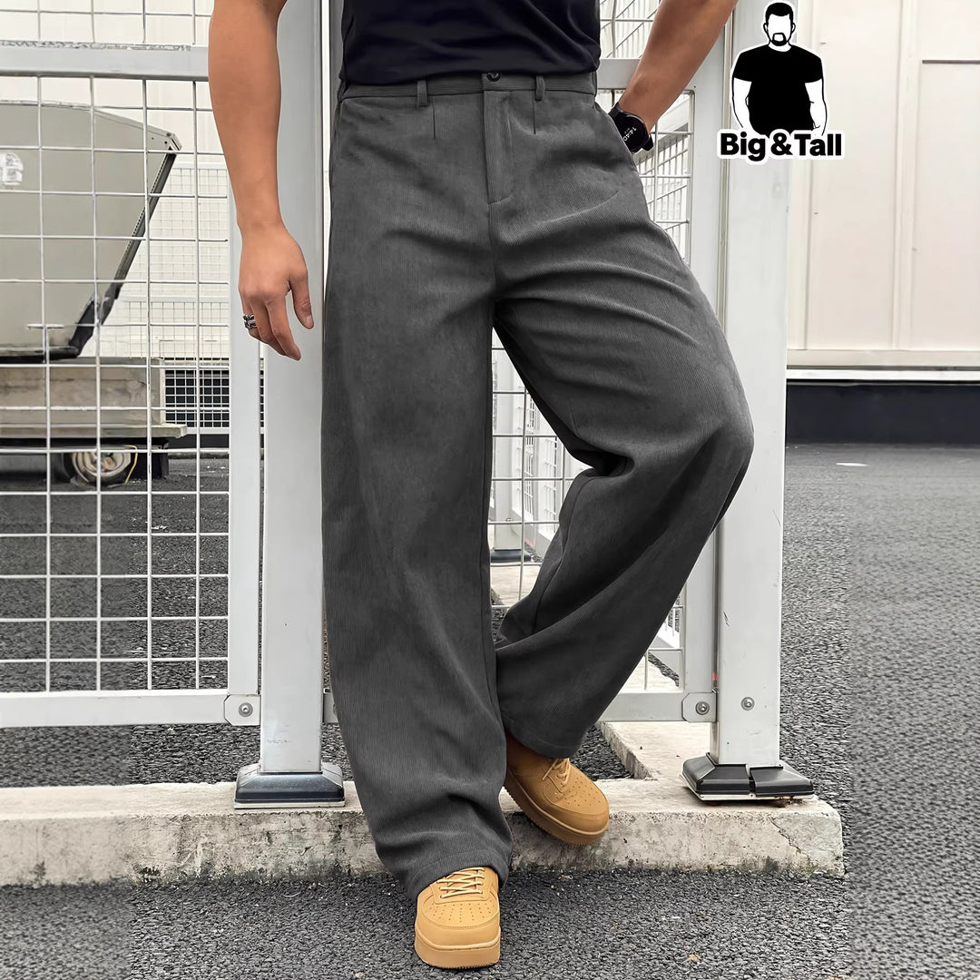 Plus-size men's corduroy trousers in dark gray, button-front and side pockets