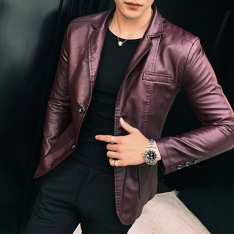 Fashion Casual Men's Suit Leather Jacket - WOMONA.COM