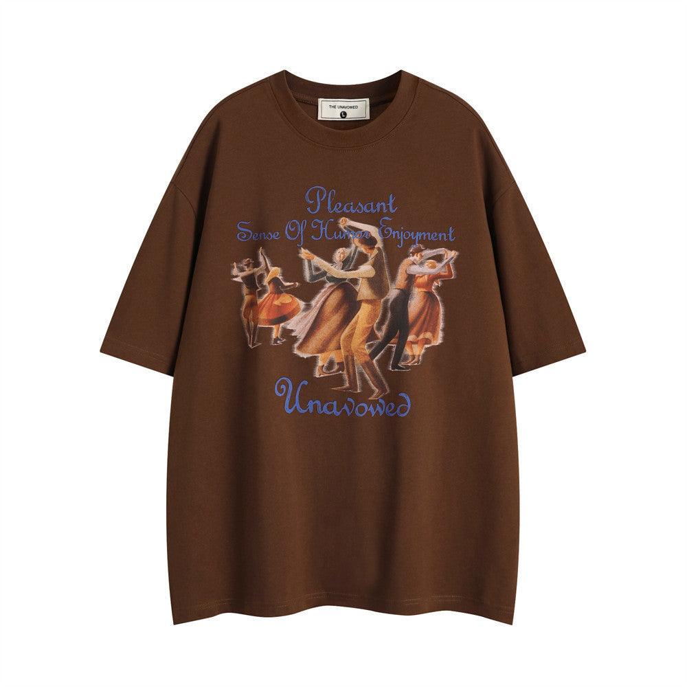 Retro Dancing Crowd Printed Short-sleeved T-shirt Men - WOMONA.COM