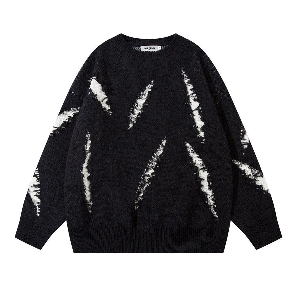 Fashion Damage Cat Beard Round Neck Sweater Men - WOMONA.COM