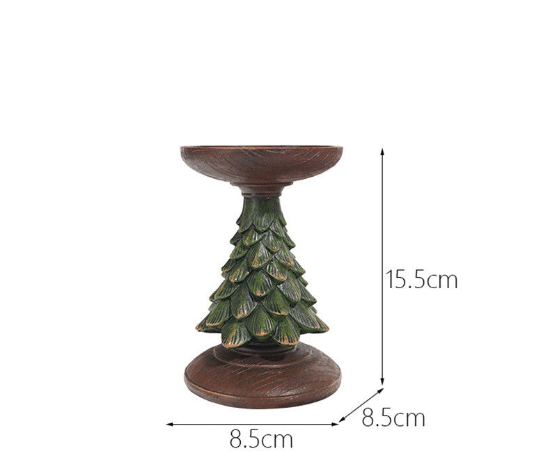 Resin Wooden Christmas Tree Candle Holder Base Figurine Christmas - WOMONA.COM