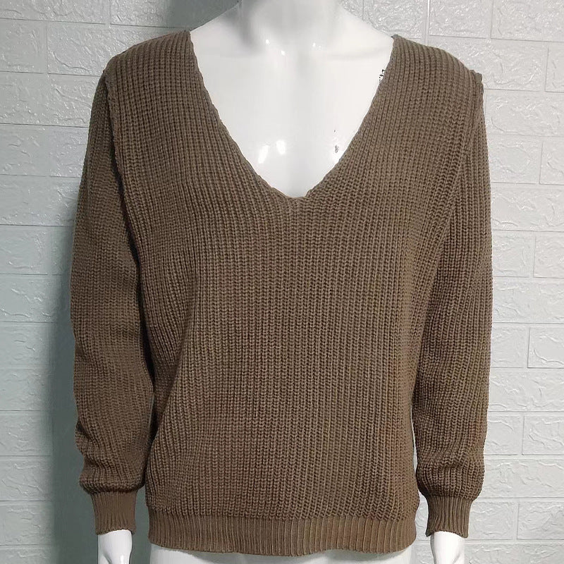 European And American V-neck Sweater Men's