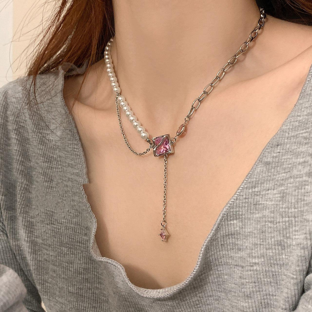 Pink Pearl-Style Mosaic Necklace