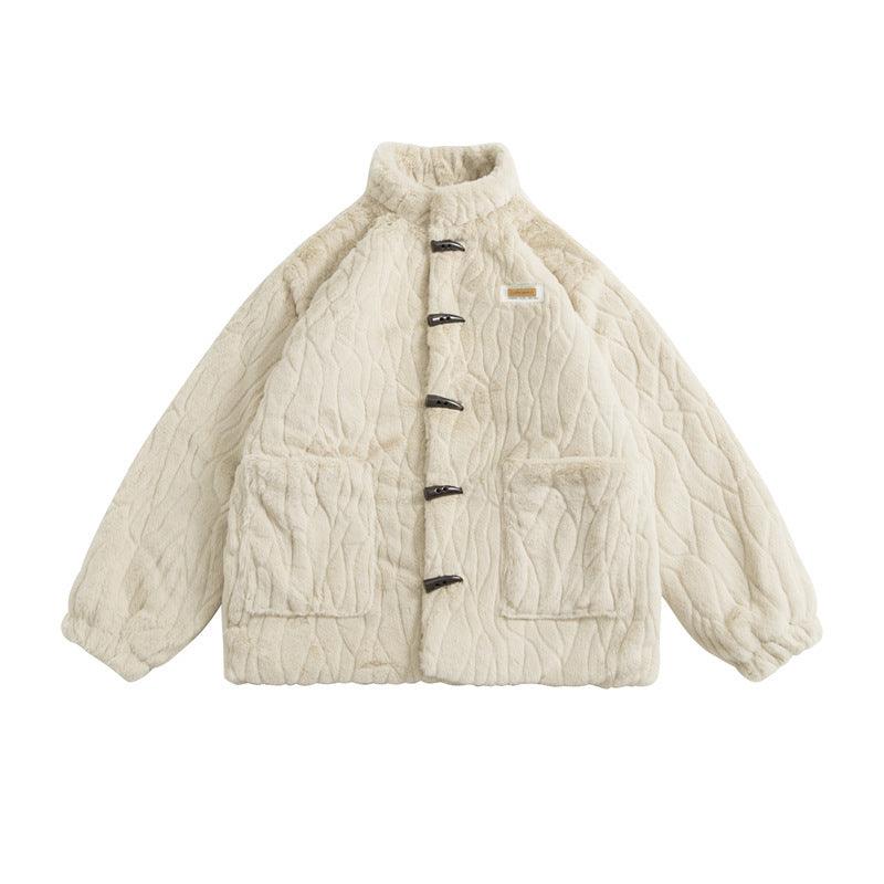 Fur Horn Button Cotton-padded Coat - WOMONA.COM