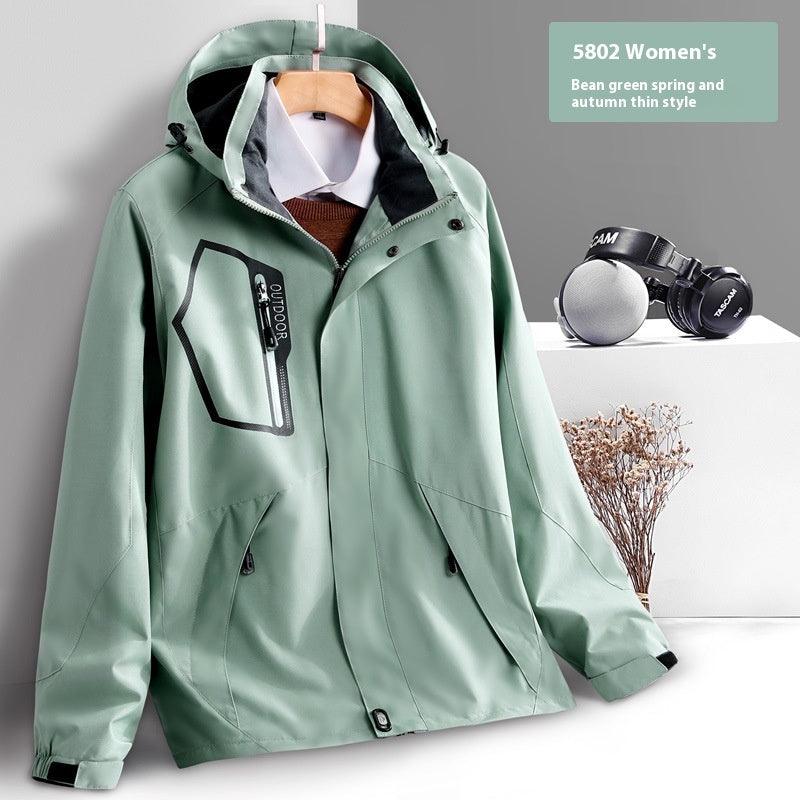 Thin windproof waterproof shell jacket, bean green with hood and zip front pockets