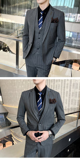 Striped Suit Men's Three-piece Suit - WOMONA.COM